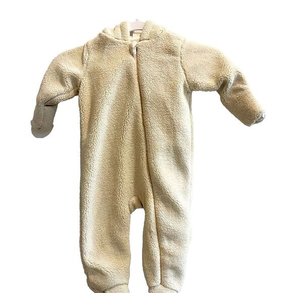Petite Maison x Nono Baby Beige Coverall Jumpsuit 9M Hooded Sherpa Winter Snow - Picture 1 of 10